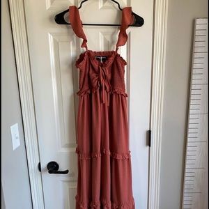 Rust Ruffle Tiered Maternity Midi Dress